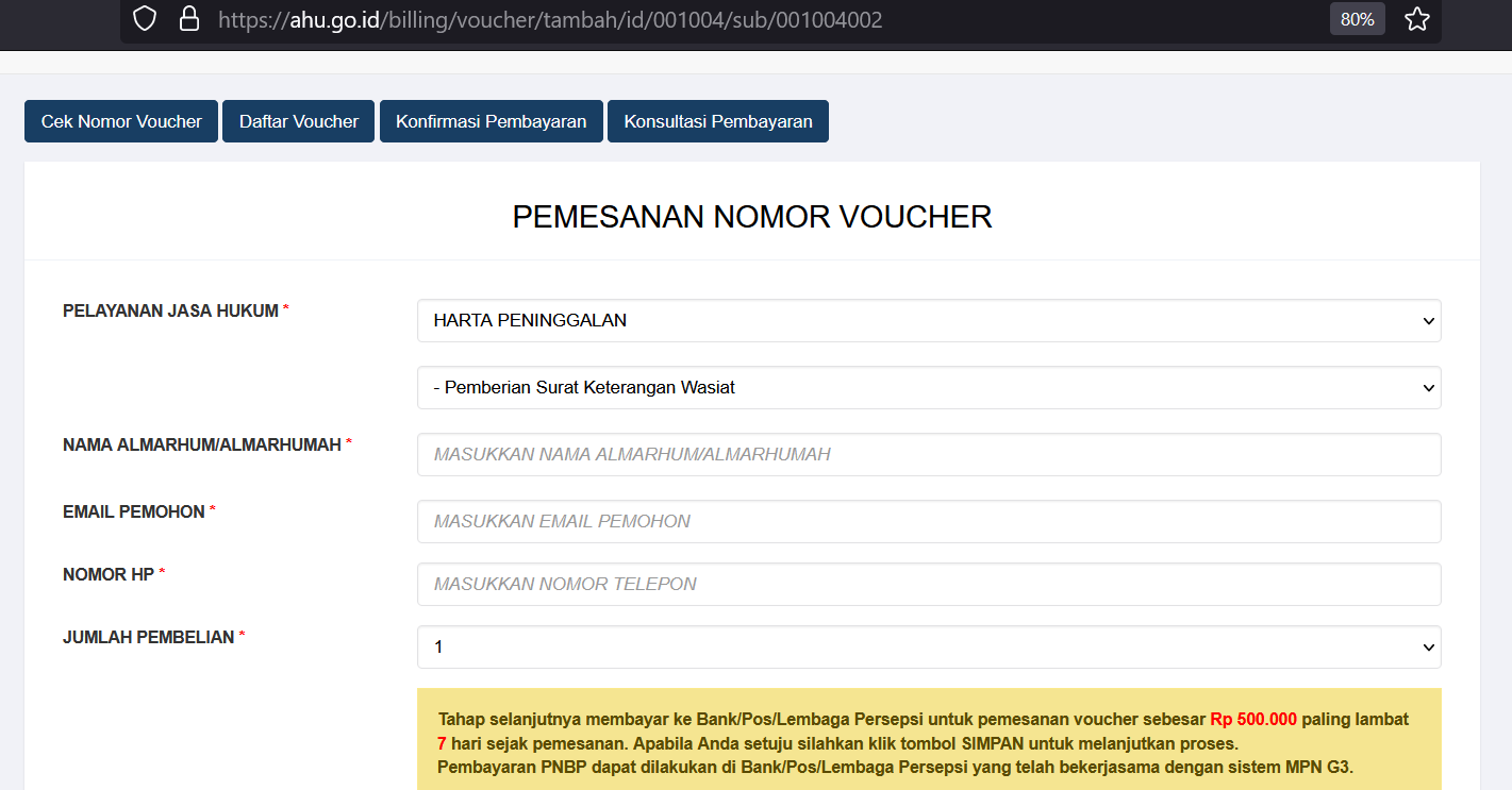 voucher wasiat