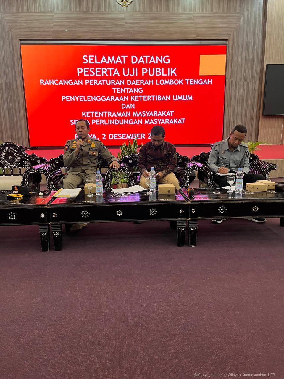 Uji Publik Raperda Ketertiban Umum dan Ketentraman Masyarakat Lombok Tengah, Kemenkum NTB Ambil Peran