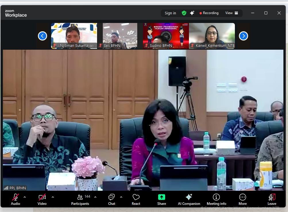 Hadiri Rakernis BPHN secara Daring, Kanwil Kemenkum NTB Siap Perkuat Implementasi Program Pembinaan Hukum Nasional